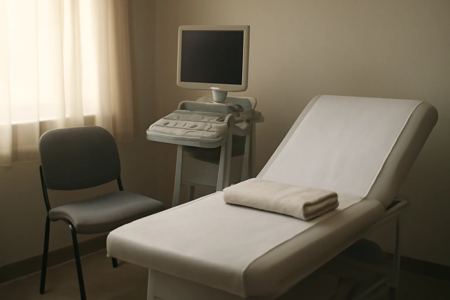 Empty prenatal exam room representing caution around methylene blue and pregnancy