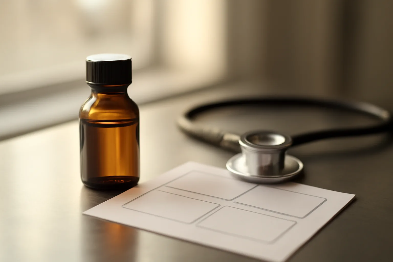 Amber medicine bottle on a clinic counter representing methylene blue prescription requirements